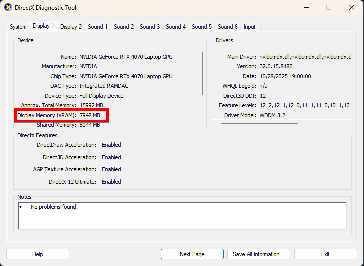 DirectX Diagnostic Tool screenshot